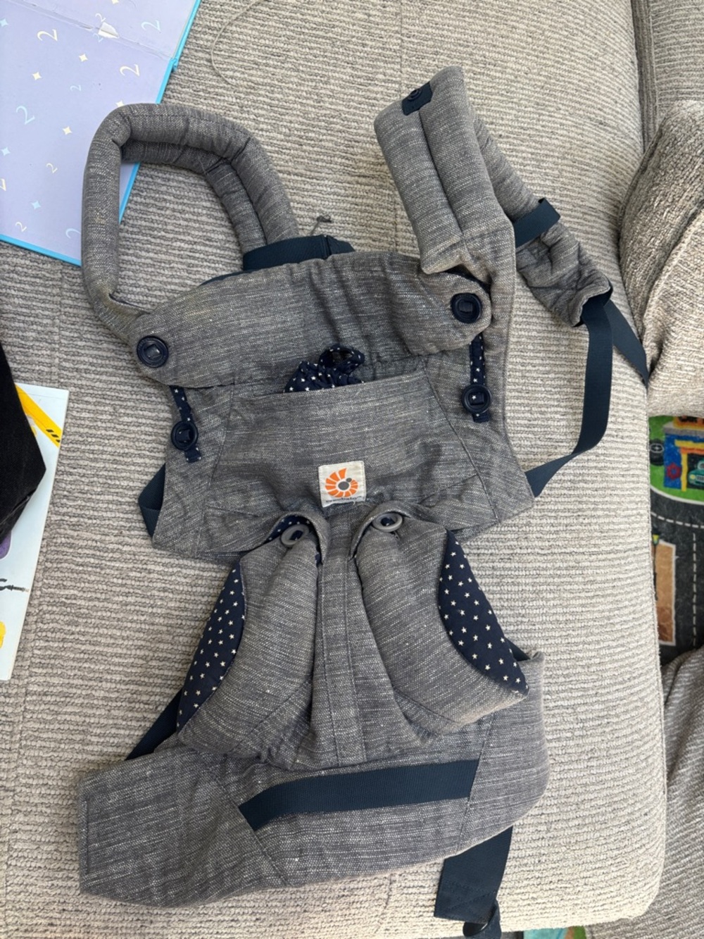 Ergobaby Gray Heather Toddler Carrier with Navy Star Accents